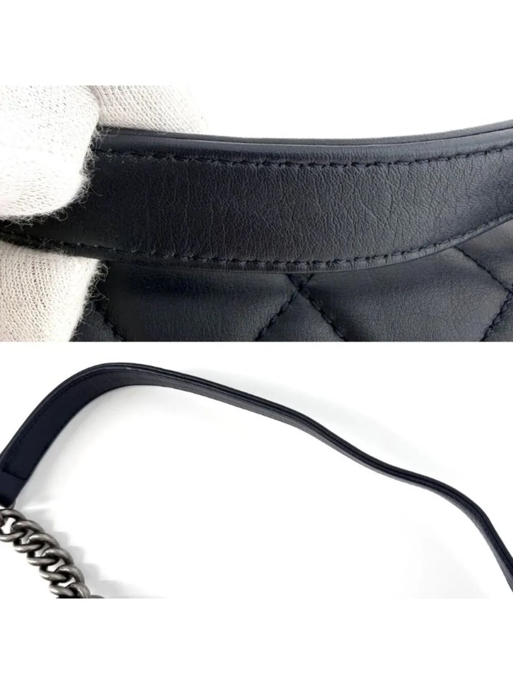 Chanel Shoulder Bag Quilted Boy Crossbody Lambskin Navy Silver